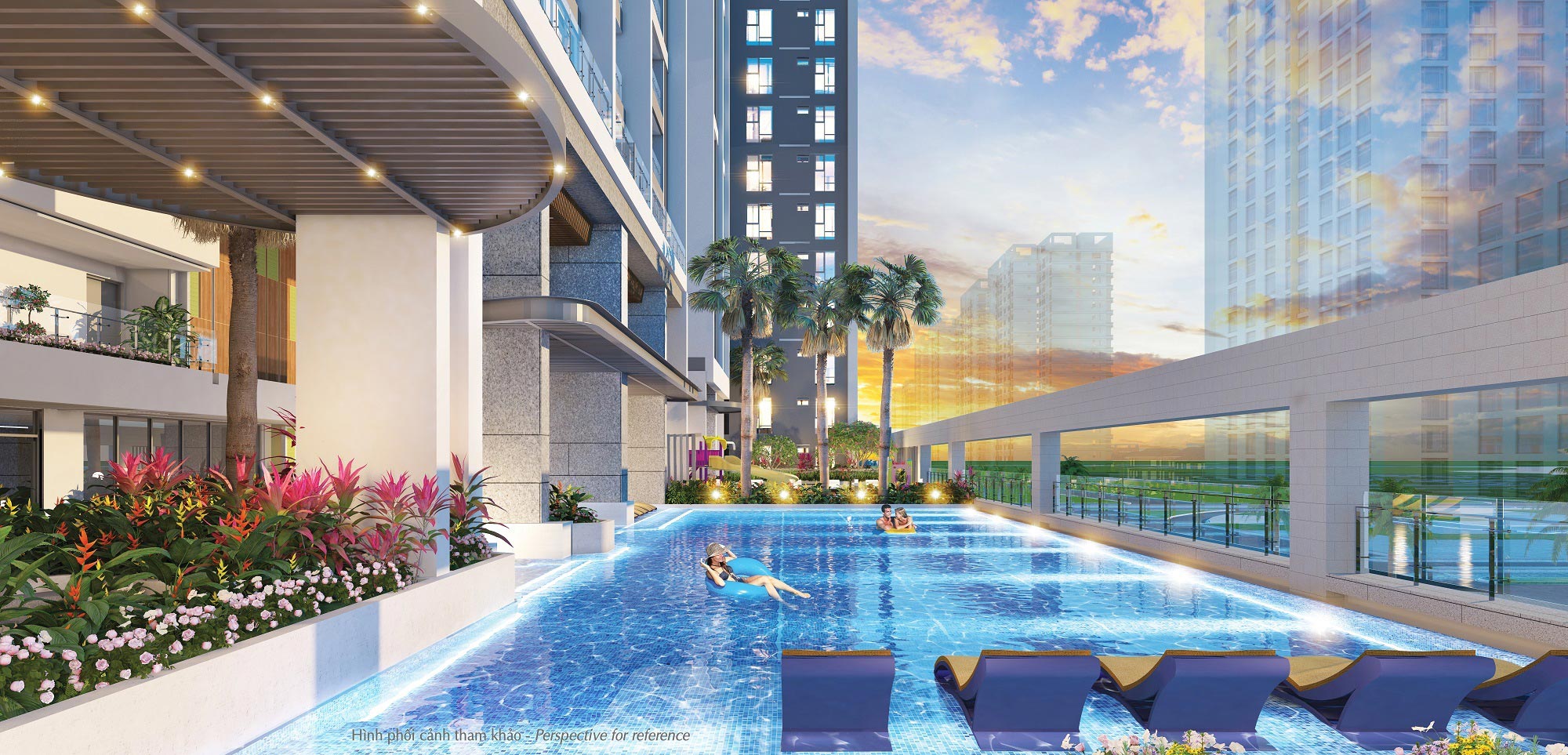 Hồ bơi người lớn dài gần 30m, gồm 4 làn bơi đặt ở vị trí trung tâm tầng 3